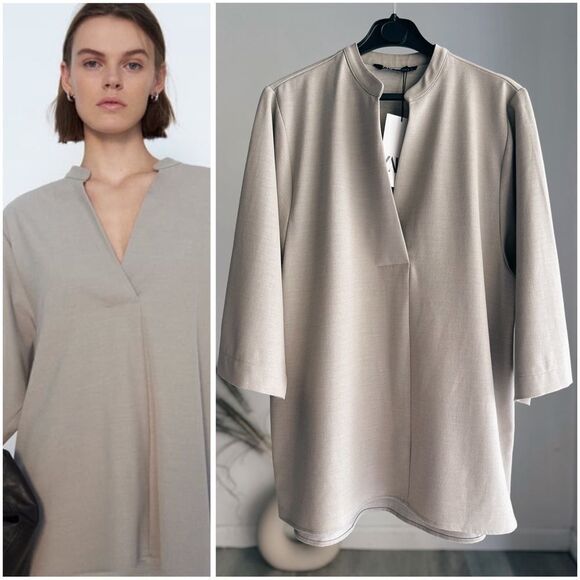 ZARA OVERSIZED SHIRT GREY NEW - Picture 1 of 8